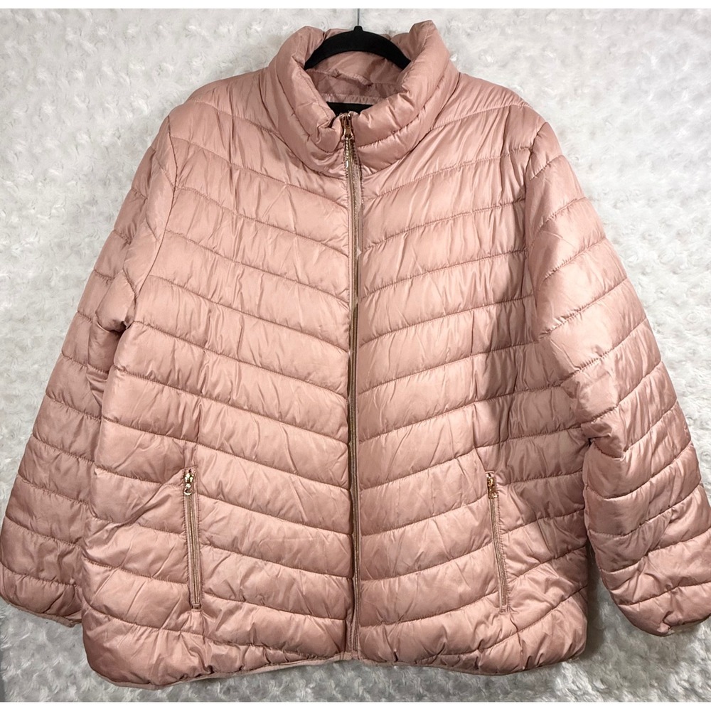 Big Chill Womens 3X Rose Pink Quilted Puffer Jacket Full Zip